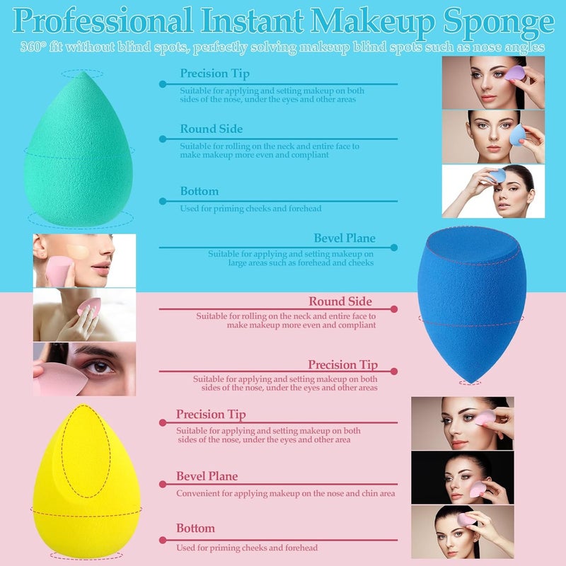 AuraRay 14 Pcs Makeup Sponge Beauty Sponges Blender with 4 Pcs Powder Puff and 4 Pcs Mini Make up Sponges for Liquid,Foundation,Powder,Concealer,Cream - Image 2